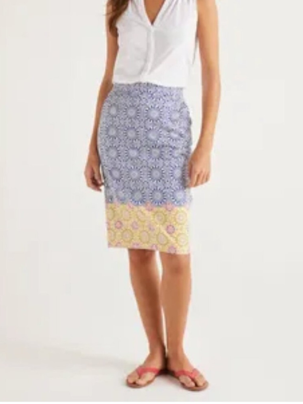 Boden Medallion Geometric Print Pencil Skirt Size US 10R Yellow Navy White